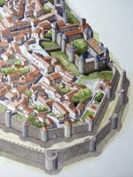 Original watercolour of Carcassonne from the air