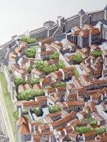 Original watercolour of Carcassonne from the air