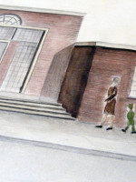 Original Architectural Drawing, Perpective View of Public Library