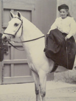 1890s albumen print of Victorian girl sitting side saddle on a horse