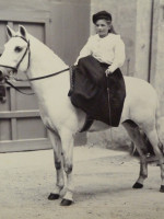 1890s albumen print of Victorian girl sitting side saddle on a horse