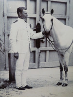 1890s albumen print of a Victorian gentleman and a fine black horse