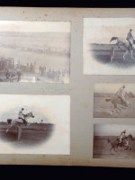 1890s albumen print of a Victorian dashing jockey on a horse