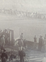 1890s albumen print of a Victorian dashing jockey on a horse