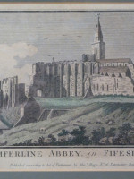 Hand-coloured engraving of Dunfermline Abbey in Fifeshire