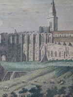 Hand-coloured engraving of Dunfermline Abbey in Fifeshire