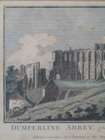 Hand-coloured engraving of Dunfermline Abbey in Fifeshire