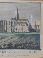 Hand-coloured engraving of Dunfermline Abbey in Fifeshire