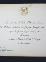 Original invitation from Liaquat Ali Khan, March 1951