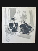 Original 1930s fashion drawing: three ladies at the opera