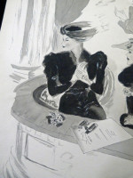 Original 1930s fashion drawing: three ladies at the opera