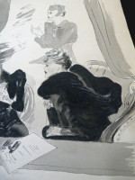 Original 1930s fashion drawing: three ladies at the opera