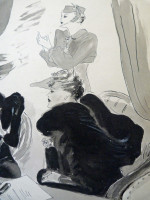 Original 1930s fashion drawing: three ladies at the opera