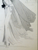 Original 1930s fashion drawing: an elegant sweeping lady