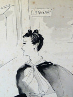 Original 1930s fashion drawing: an elegant sweeping lady