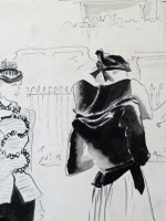 Original 1930s fashion drawing: three ladies and the fashions of 1939
