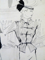 Original 1930s fashion drawing: three ladies and the fashions of 1939