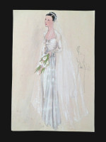 Original 1930s colour fashion illustration: bridal dress