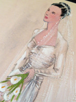 Original 1930s colour fashion illustration: bridal dress