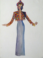 Original 1930s colour fashion illustration, Thai / Siamese dress