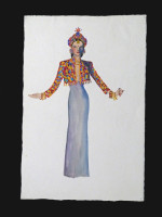 Original 1930s colour fashion illustration, Thai / Siamese dress