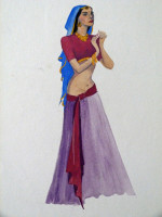Original 1930s colour fashion illustration, Indian dress