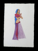Original 1930s colour fashion illustration, Indian dress