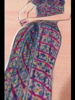 Original 1930s colour fasion illustration, column evening dress