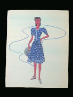 Original colour fashion illustration, 1930s Riviera Resort Wear