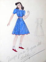 Original 1930s colour fashion illustration, child's dress