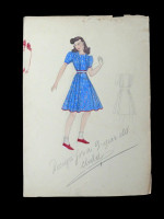 Original 1930s colour fashion illustration, child's dress