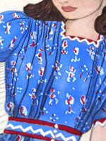 Original 1930s colour fashion illustration, child's dress