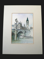 Original pen, ink & watercolour: Westminster Bridge and Big Ben