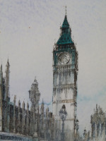 Original pen, ink & watercolour: Westminster Bridge and Big Ben
