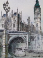 Original pen, ink & watercolour: Westminster Bridge and Big Ben