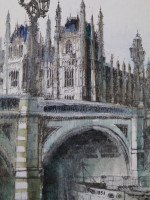 Original pen, ink & watercolour: Westminster Bridge and Big Ben